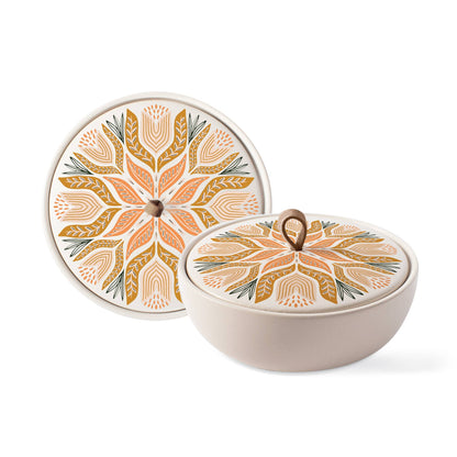 Stoneware Large Round Trinket Box - Tulip Tile