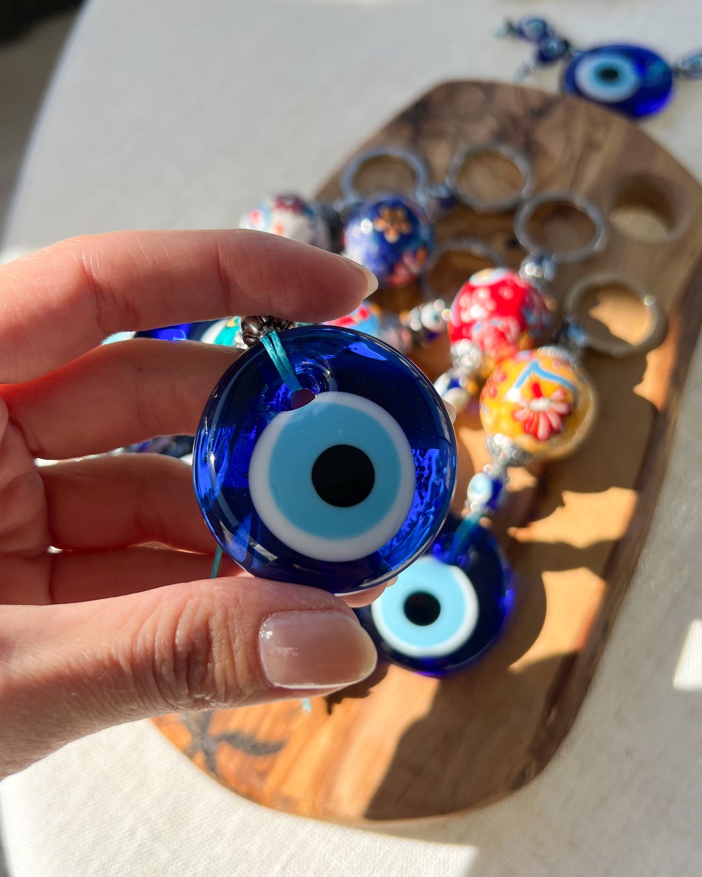 Evil Eye Keychain with Handpainted Ceramic Ball