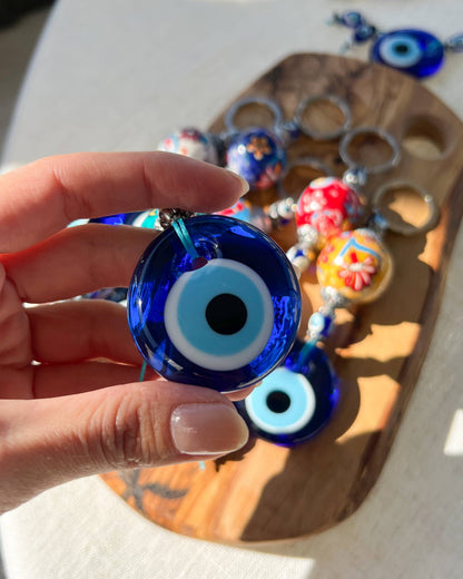 Evil Eye Keychain with Handpainted Ceramic Ball