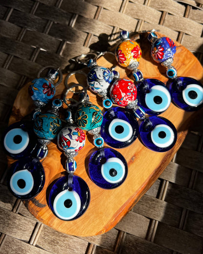 Evil Eye Keychain with Handpainted Ceramic Ball