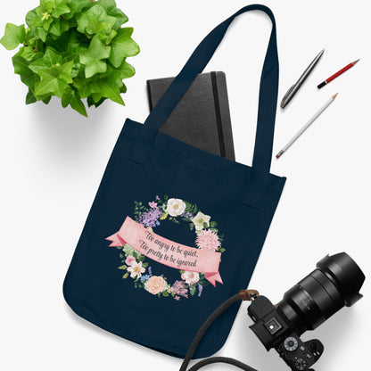 Canvas Tote Bag — Floral Wreath "Too Angry to be Quiet, Too Pretty to be Ignored" Eco Shopper