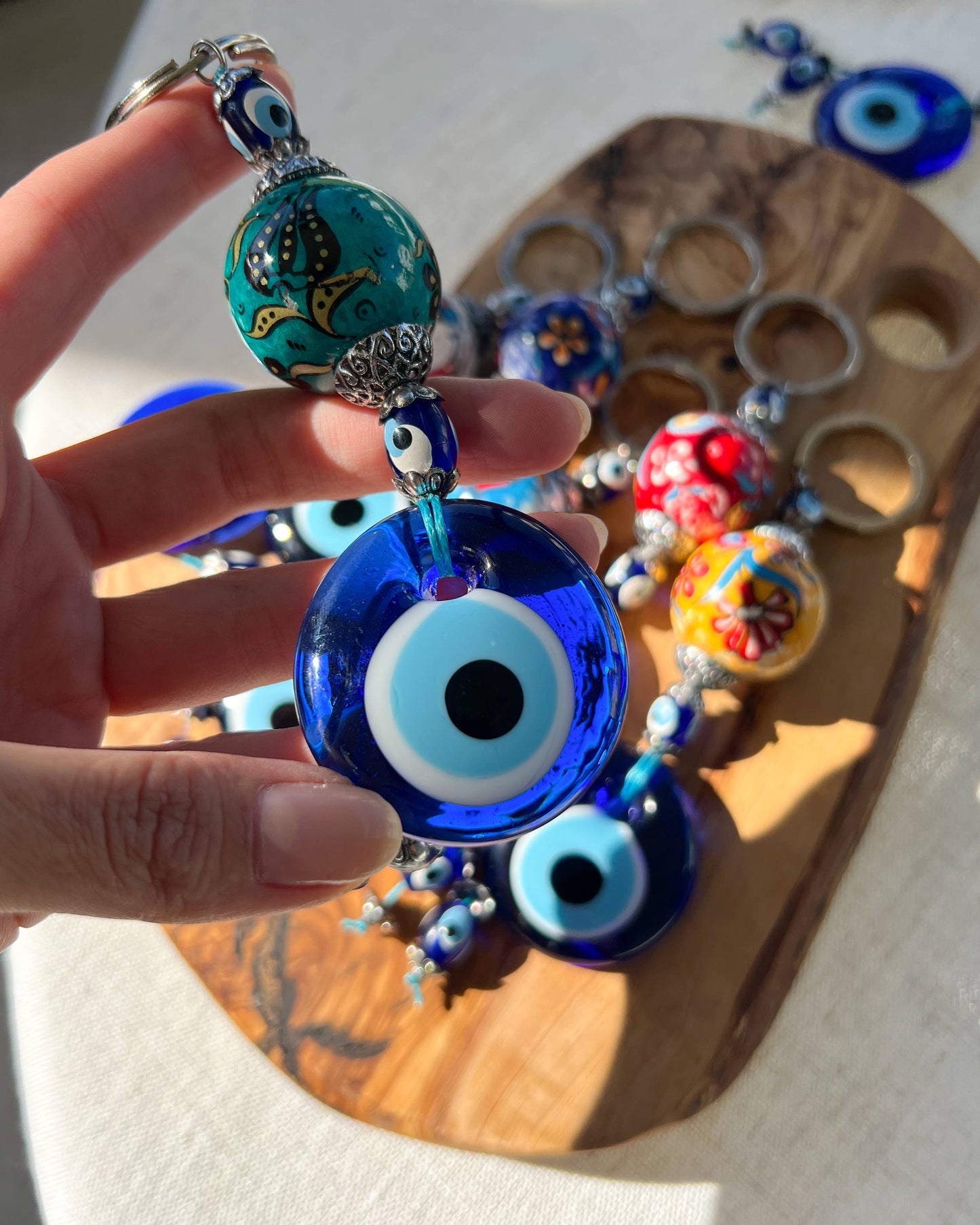 Evil Eye Keychain with Handpainted Ceramic Ball