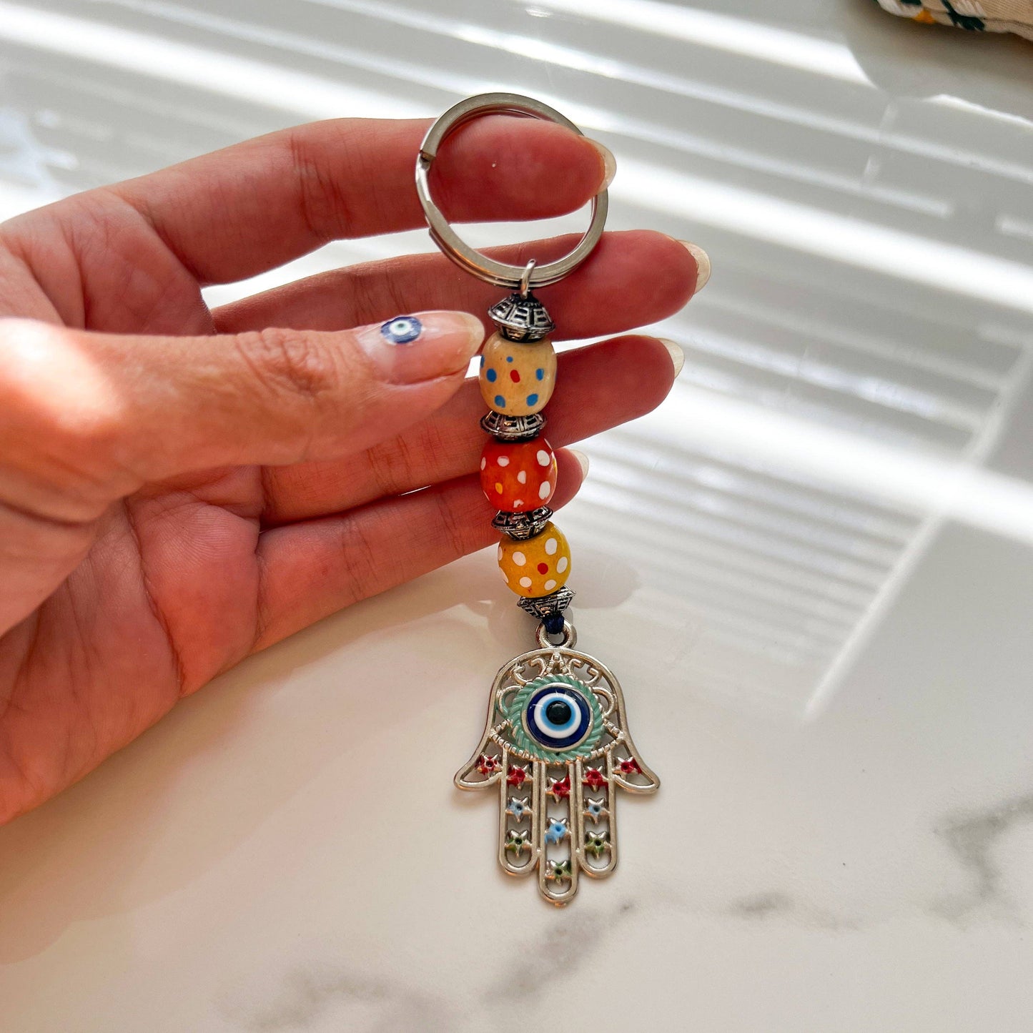 Hamsa Hand Beaded Keychain