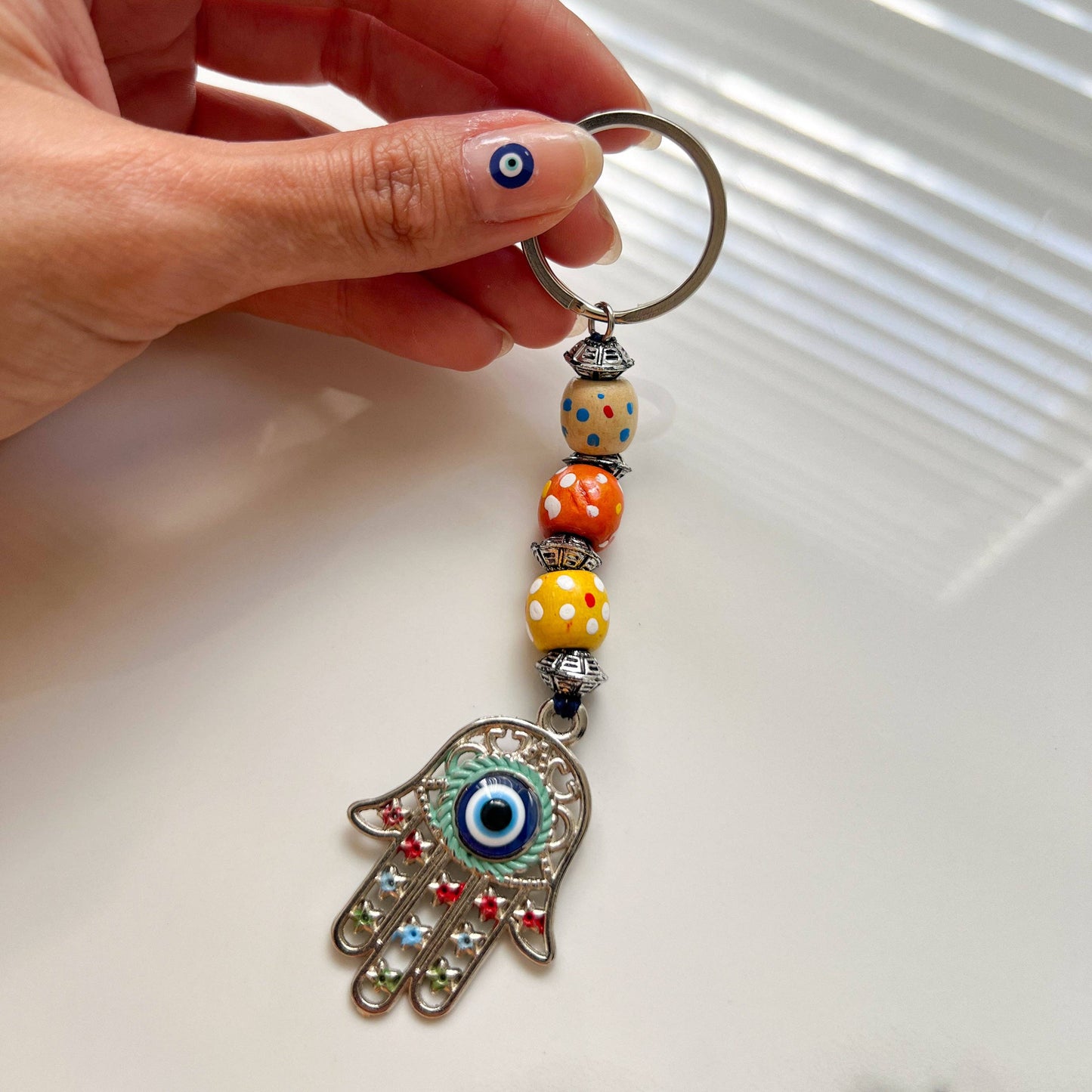 Hamsa Hand Beaded Keychain